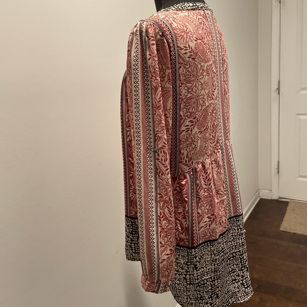 DR2 Boho Style Graphic Print Tunic Size M Multicolor Peasant Peplum Paisley - Picture 2 of 11